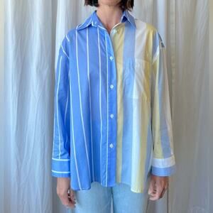 No.6 Store Blue Yellow White Striped Relaxed Button Up Lake Shirt - Small